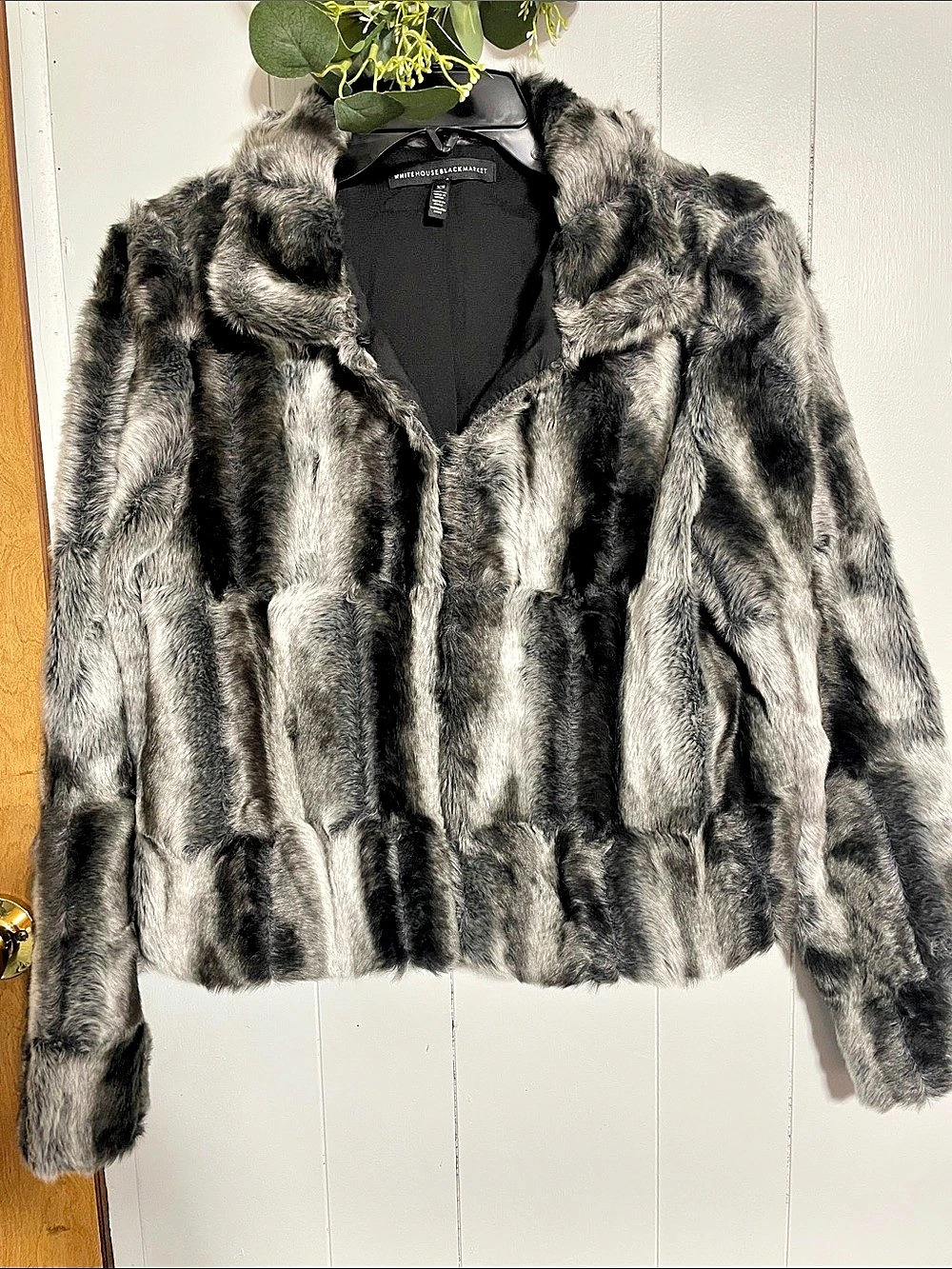 White House Black Market Faux Fur Peacoat Gray & Black